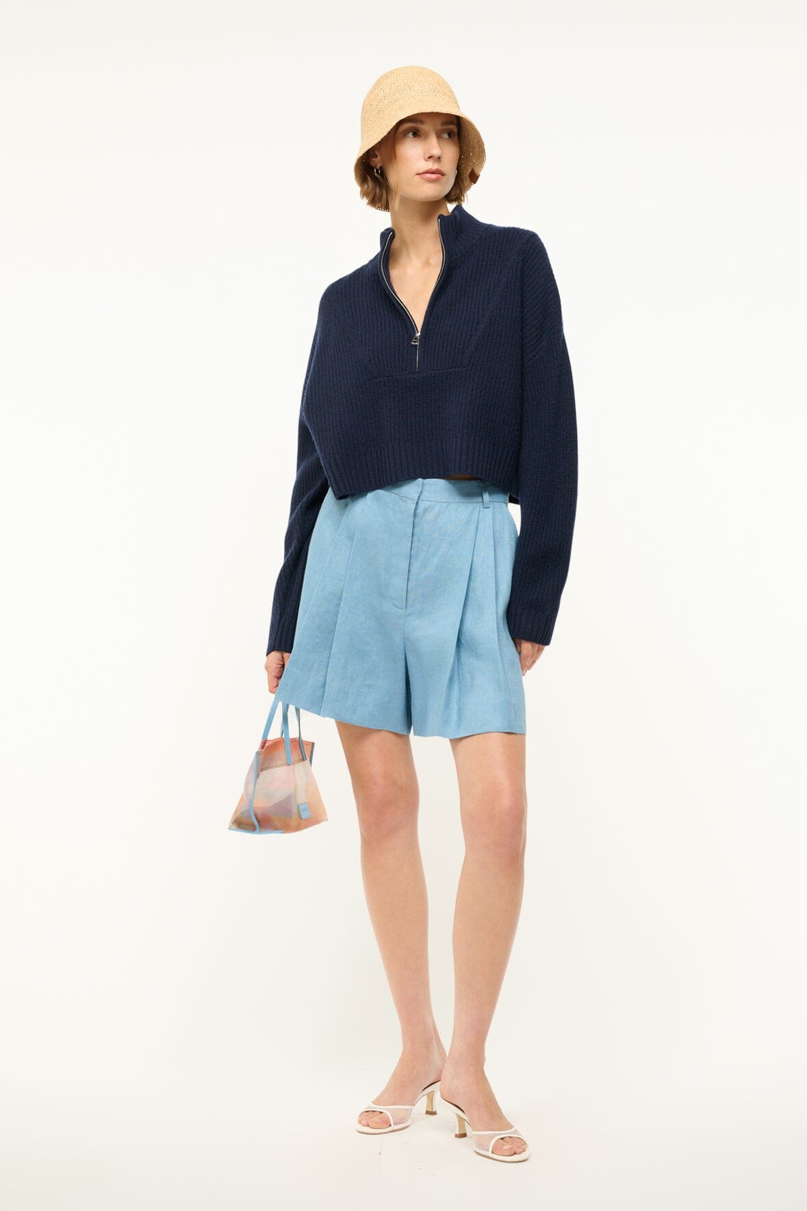 CASHMERE CROPPED HAMPTON SWEATER | NAVY