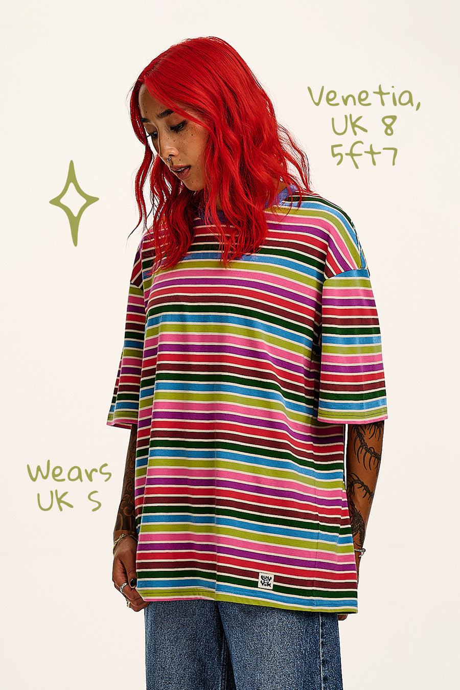 Benny - Oversized Cotton Tee in Rainbow Stripe