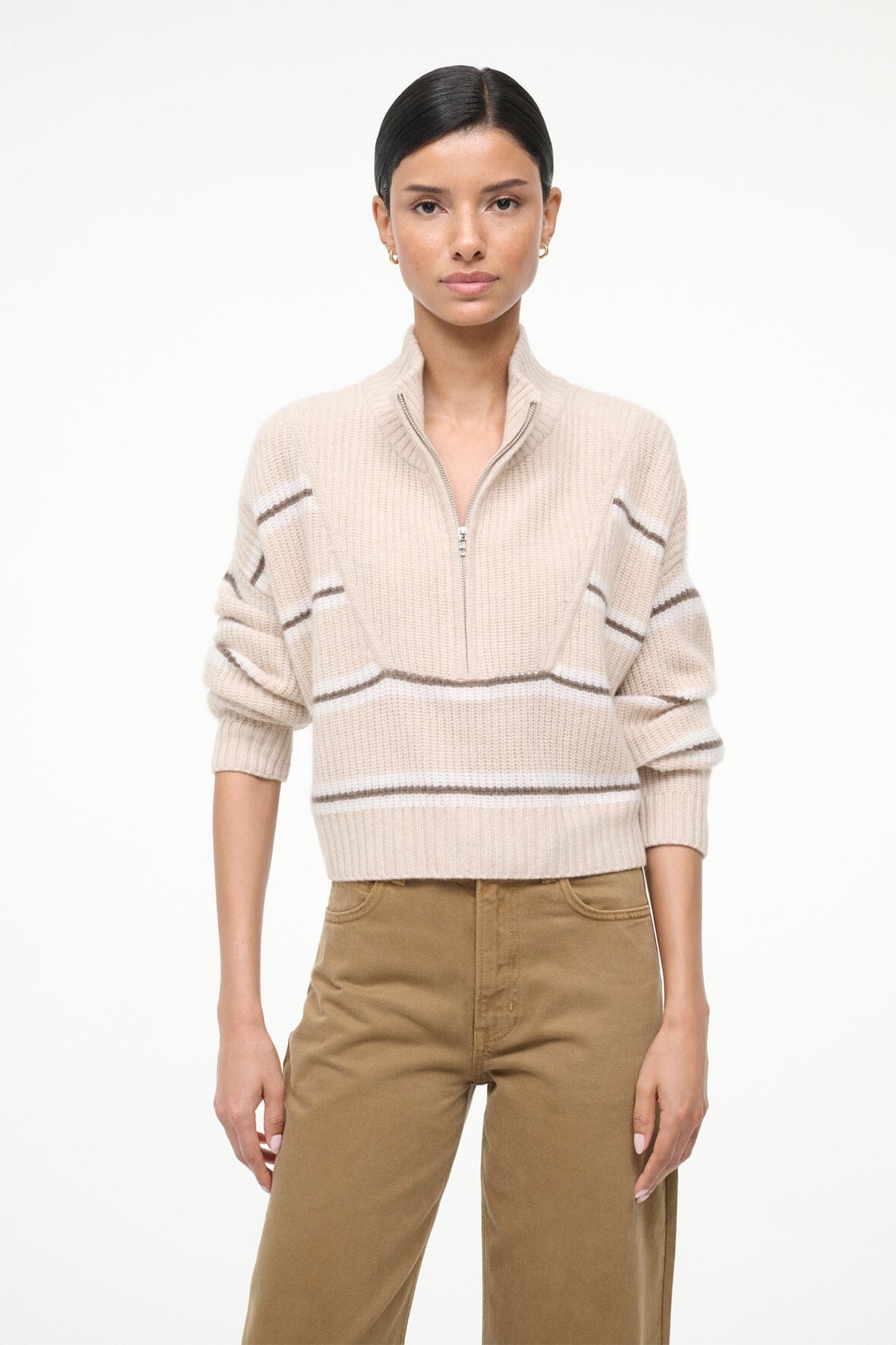 CASHMERE CROPPED HAMPTON SWEATER | WHISPER STRIPE