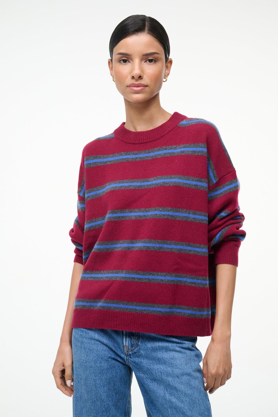 SERRANO CASHMERE RELAXED CREW | CRIMSON STRIPE