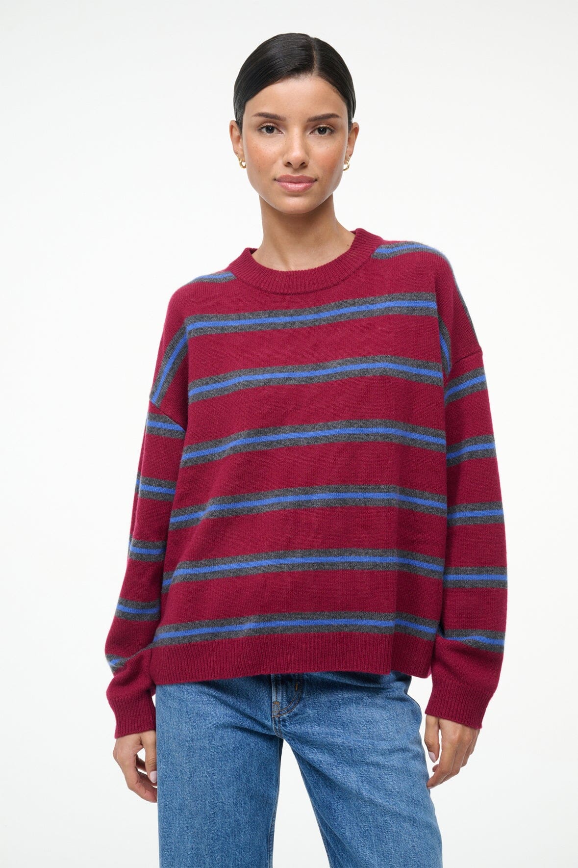 SERRANO CASHMERE RELAXED CREW | CRIMSON STRIPE