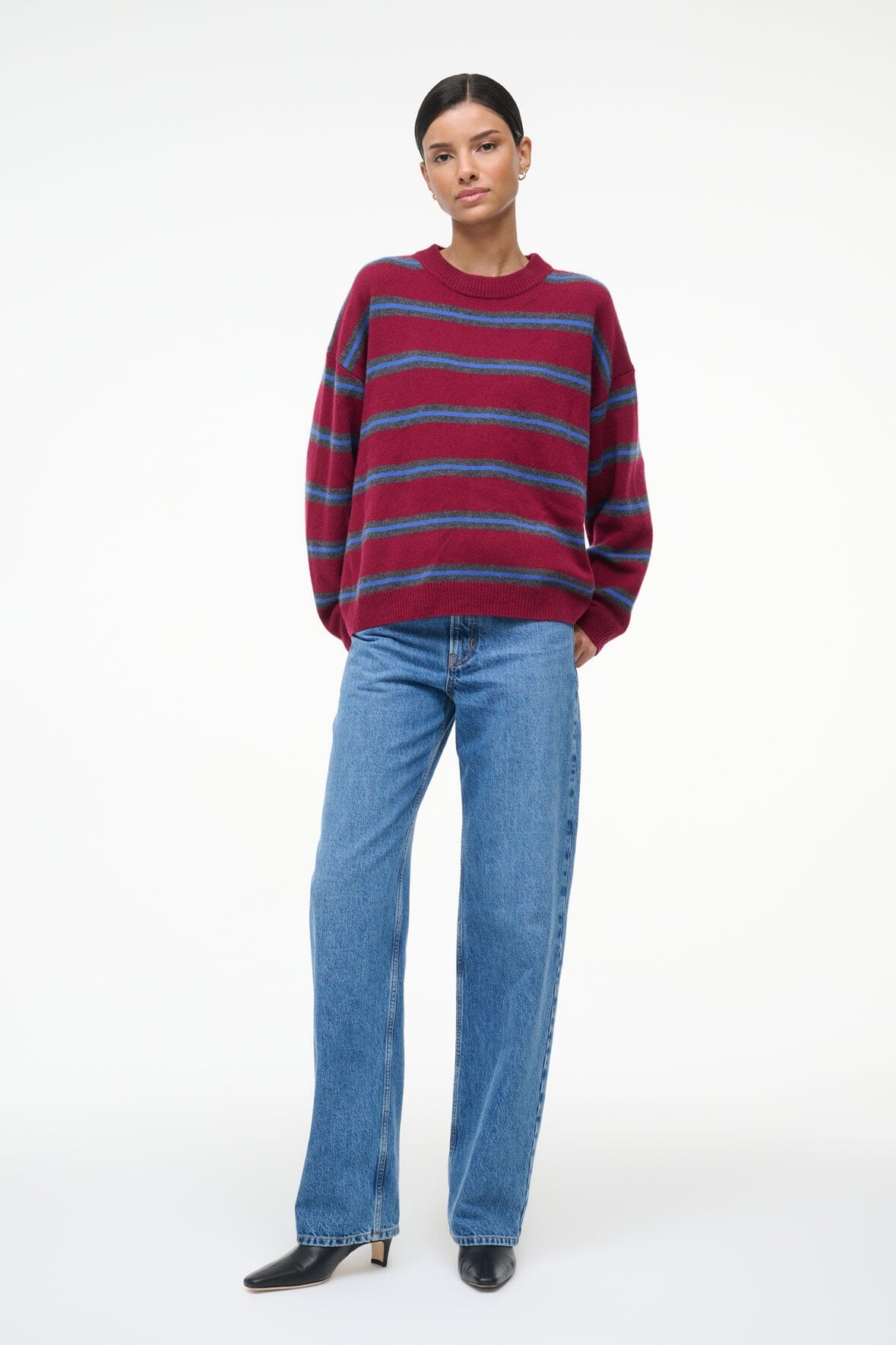 SERRANO CASHMERE RELAXED CREW | CRIMSON STRIPE