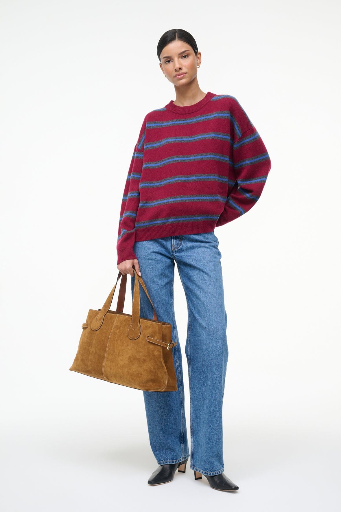 SERRANO CASHMERE RELAXED CREW | CRIMSON STRIPE