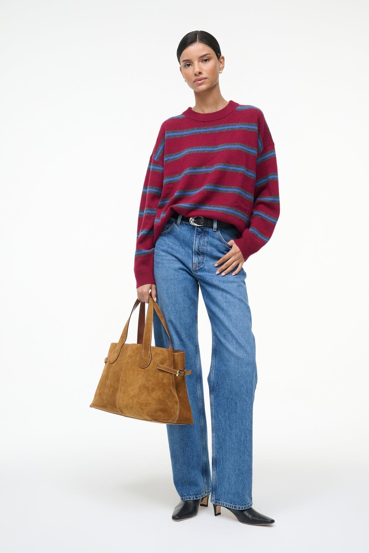 SERRANO CASHMERE RELAXED CREW | CRIMSON STRIPE