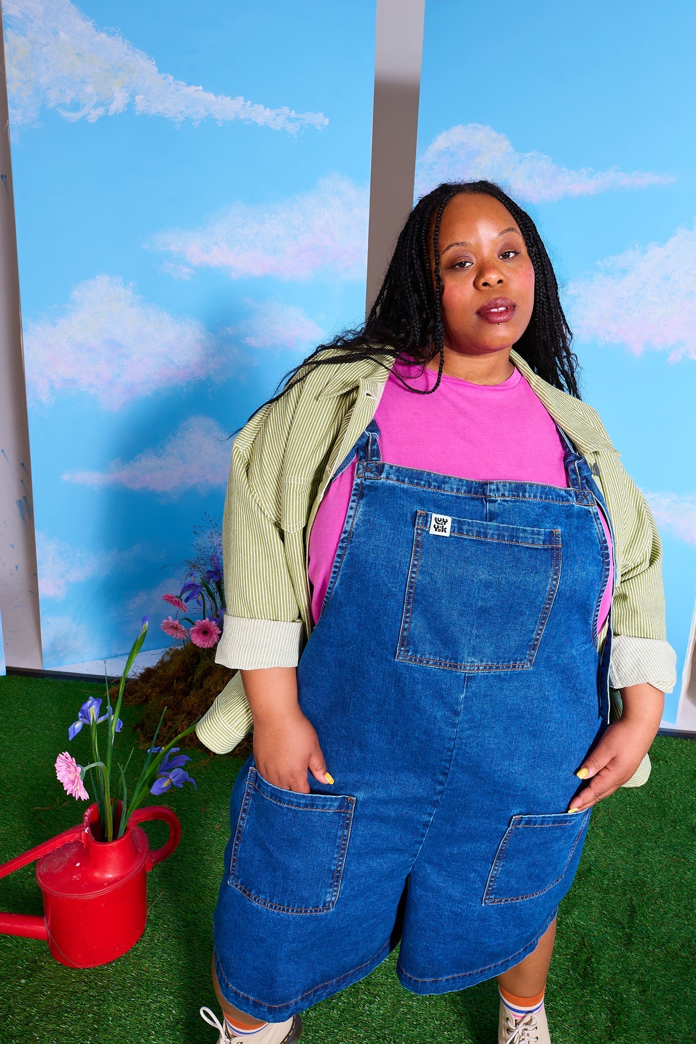 Original - Denim Dungaree Shorts in Mid Wash Blue