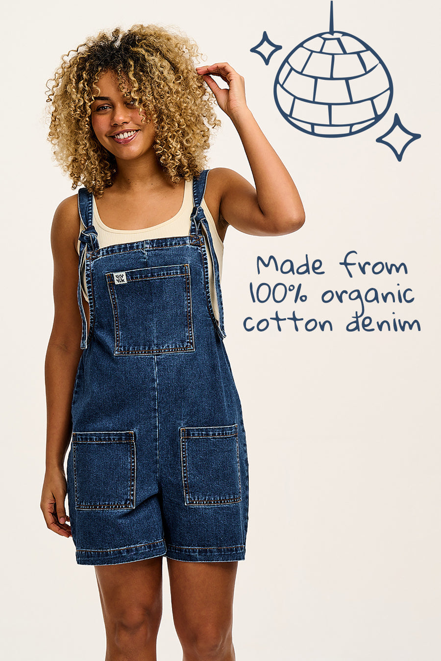 Original - Denim Dungaree Shorts in Mid Wash Blue