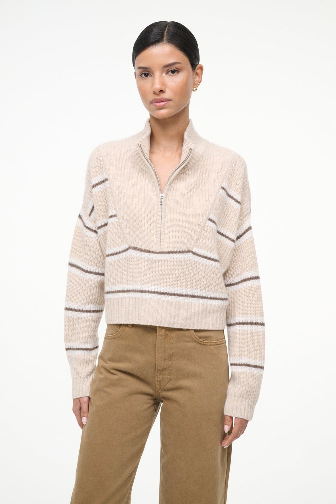 CASHMERE CROPPED HAMPTON SWEATER | WHISPER STRIPE