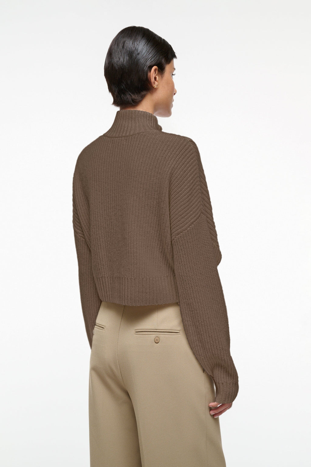 CASHMERE CROPPED HAMPTON SWEATER | TRUFFLE