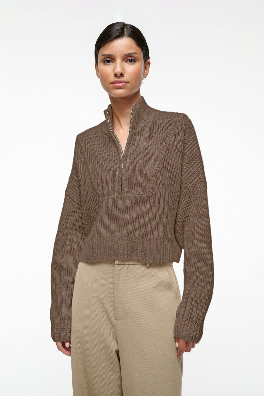 CASHMERE CROPPED HAMPTON SWEATER | TRUFFLE