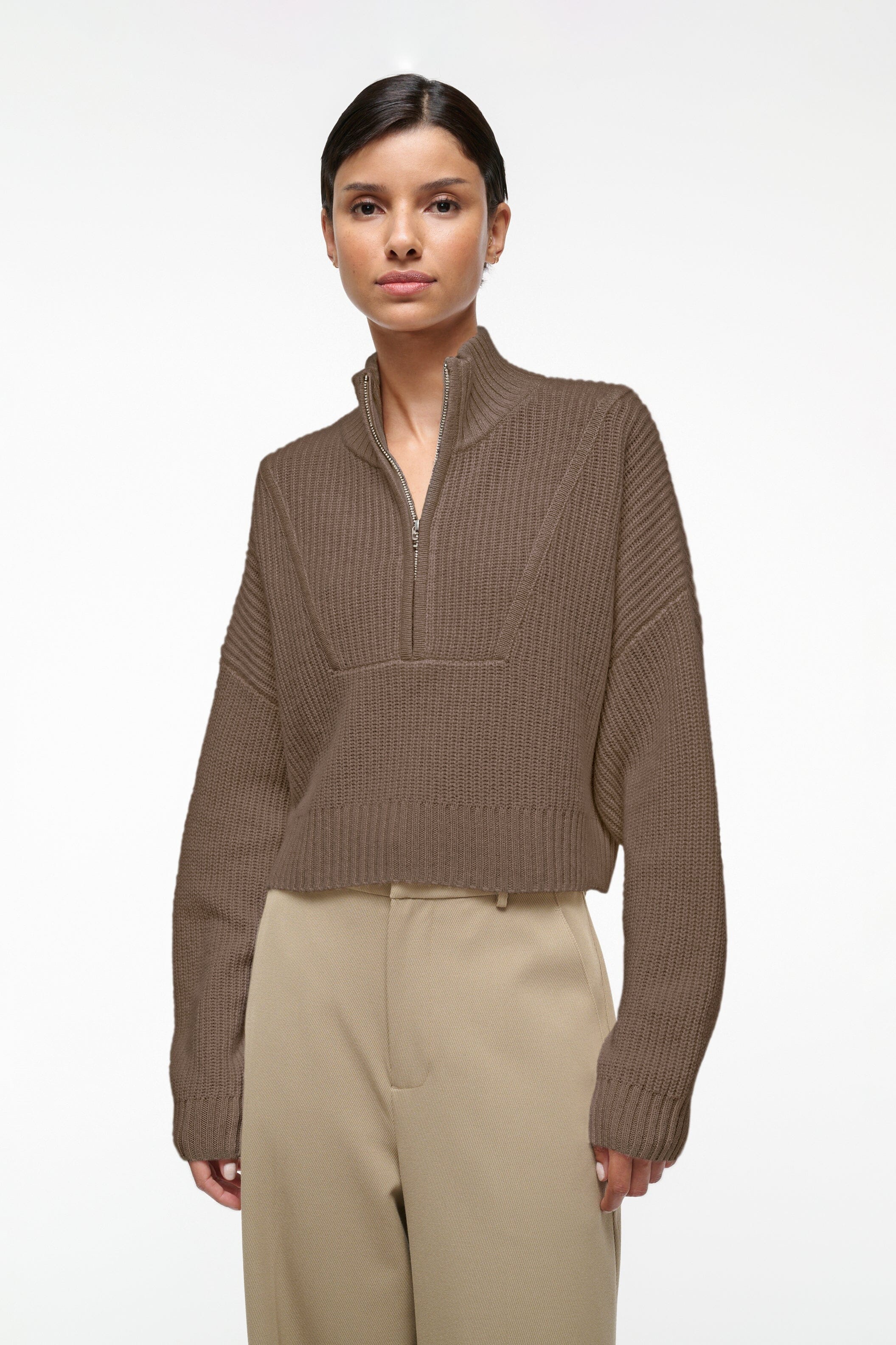 CASHMERE CROPPED HAMPTON SWEATER | TRUFFLE