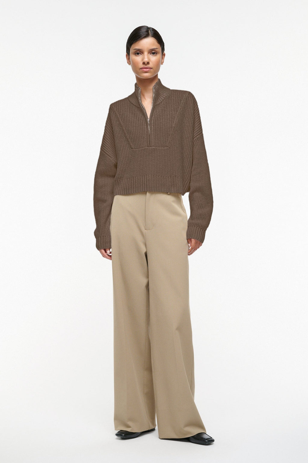 CASHMERE CROPPED HAMPTON SWEATER | TRUFFLE