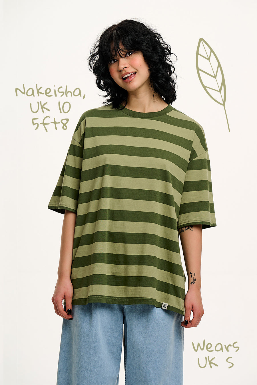 Benny - Oversized Cotton Tee in Green Stripe