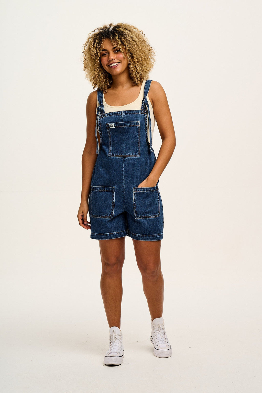 Original - Denim Dungaree Shorts in Mid Wash Blue