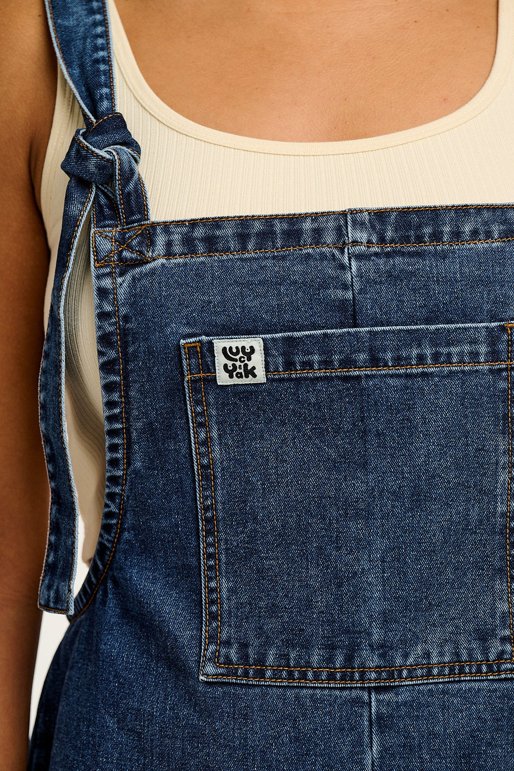 Original - Denim Dungaree Shorts in Mid Wash Blue
