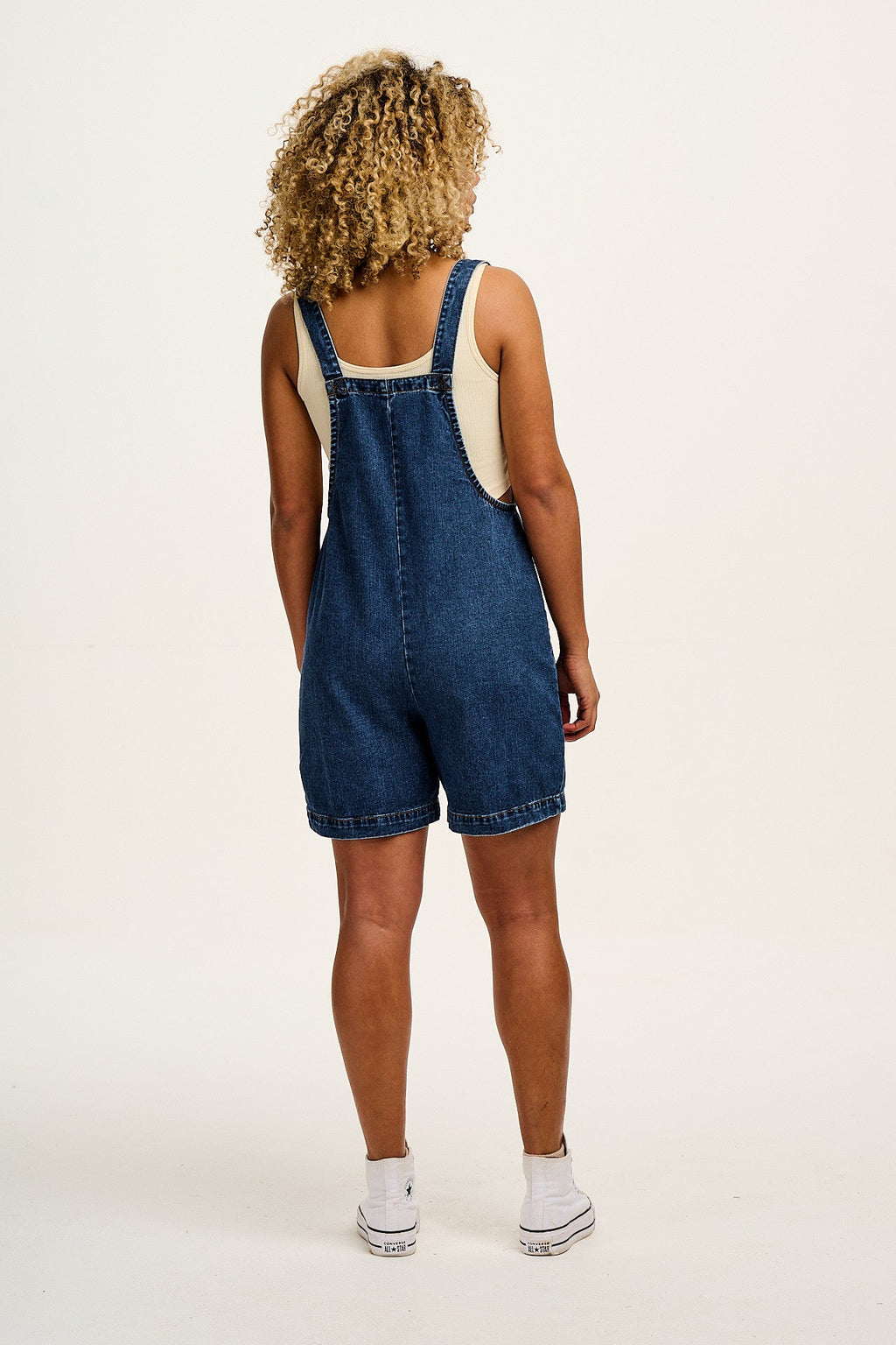 Original - Denim Dungaree Shorts in Mid Wash Blue