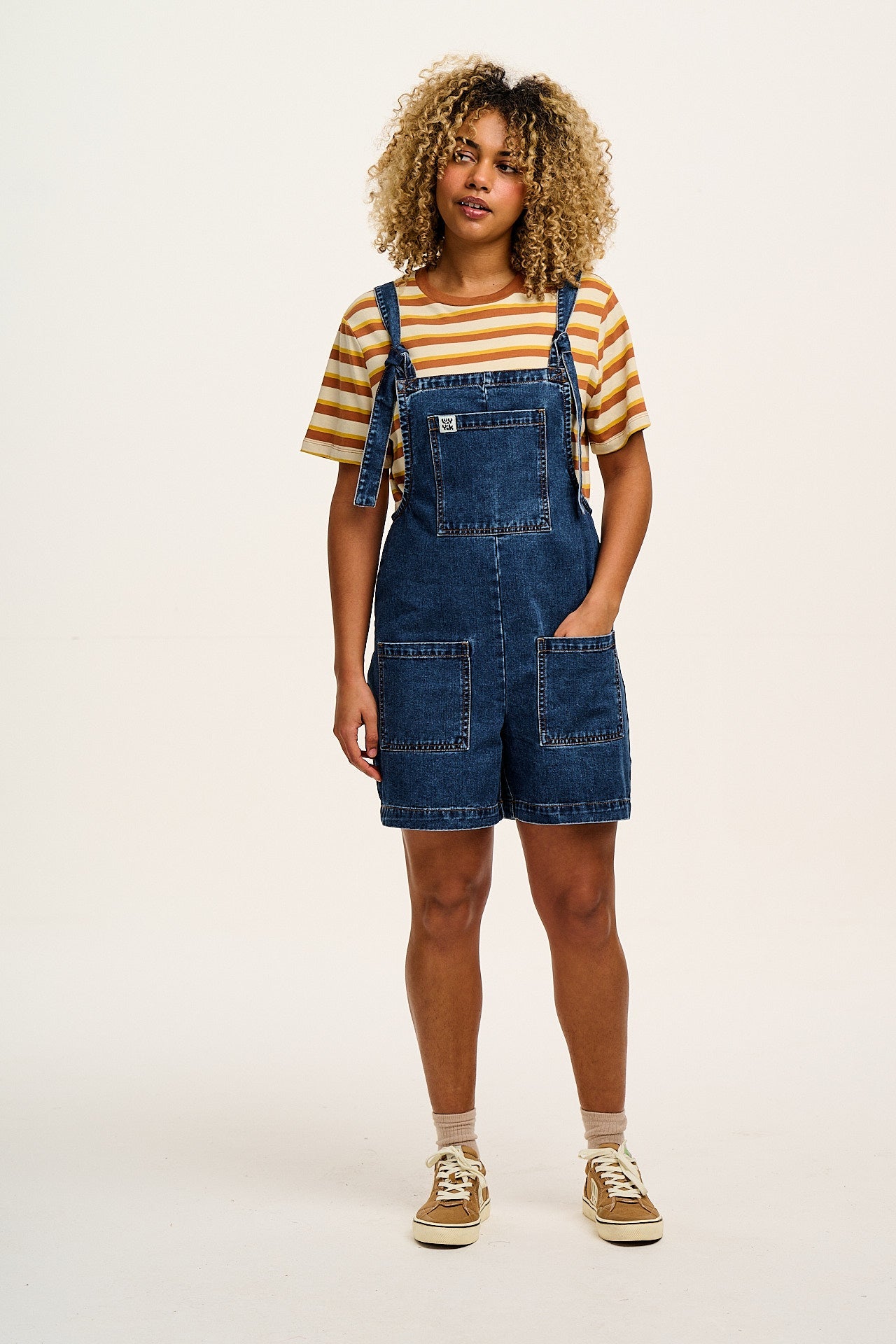 Original - Denim Dungaree Shorts in Mid Wash Blue
