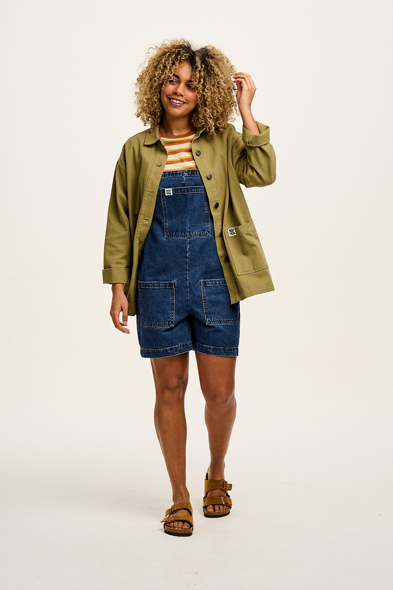 Original - Denim Dungaree Shorts in Mid Wash Blue