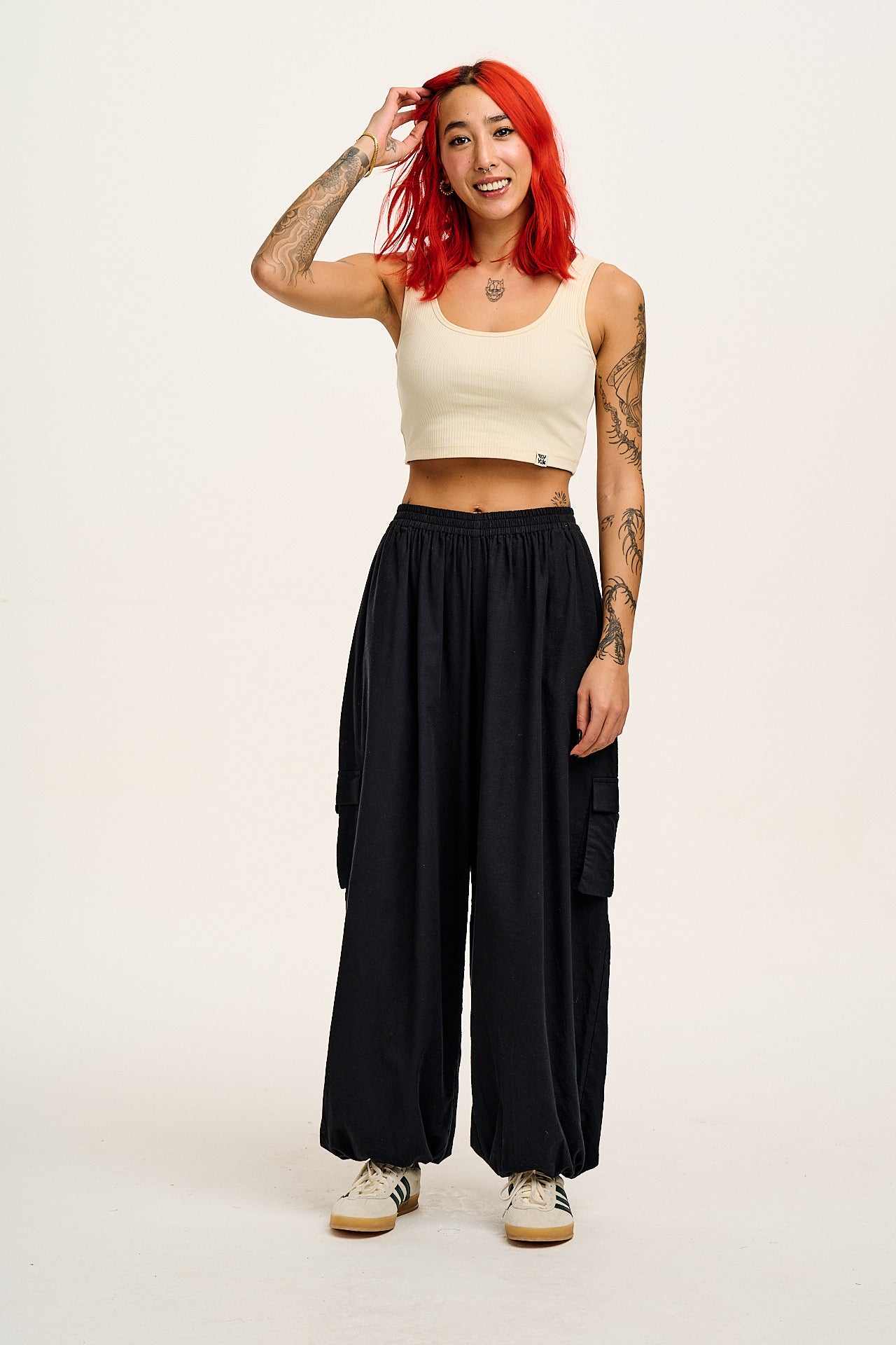 Rumi - Wide Leg Cotton & Linen Trousers in Black