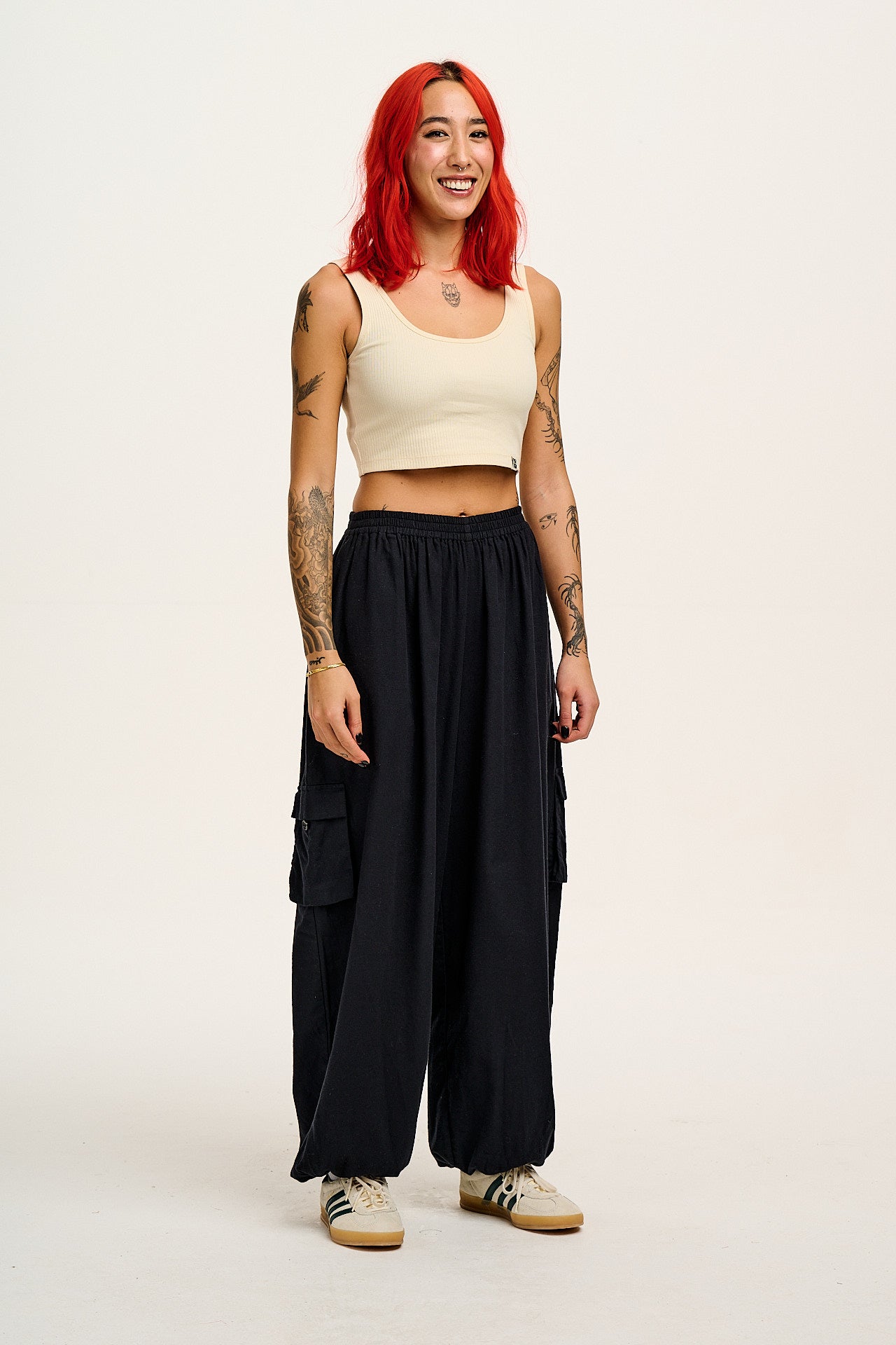 Rumi - Wide Leg Cotton & Linen Trousers in Black