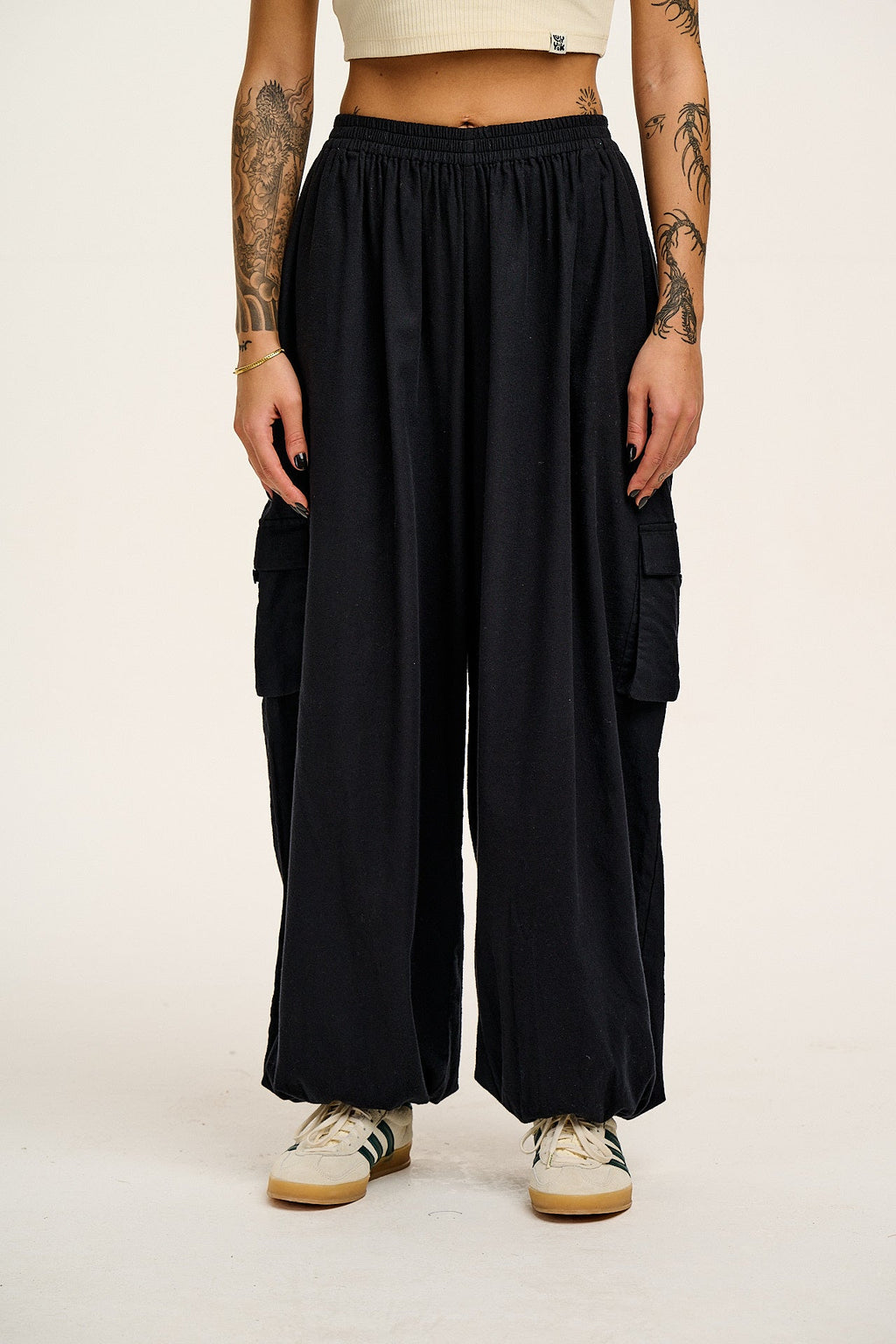 Rumi - Wide Leg Cotton & Linen Trousers in Black