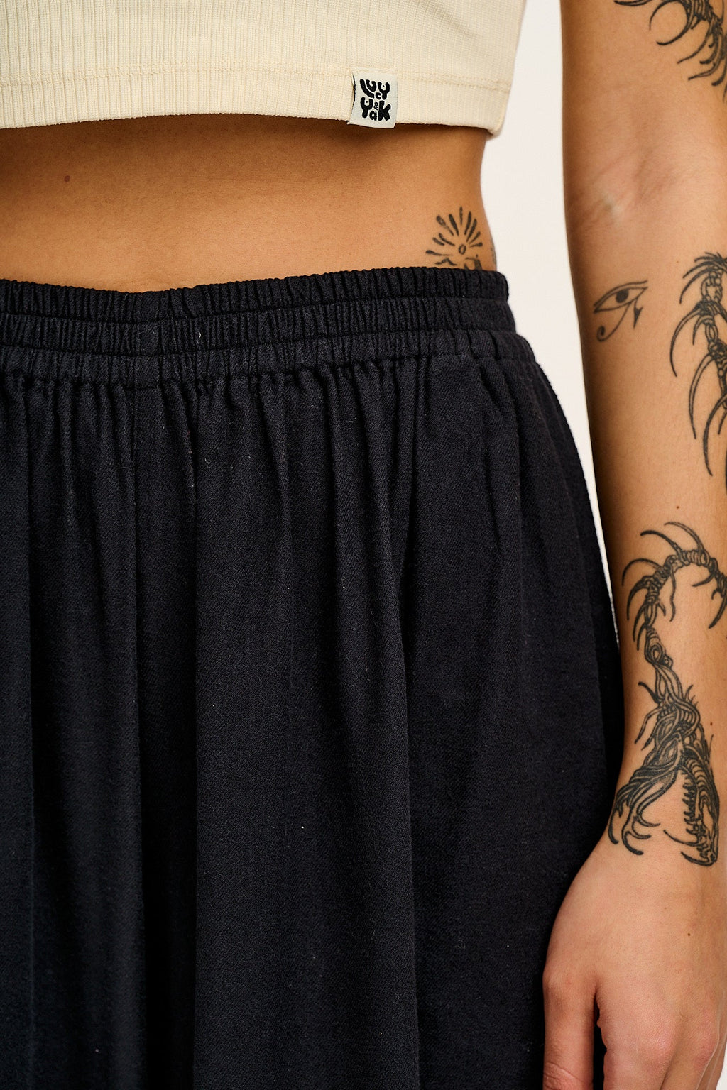 Rumi - Wide Leg Cotton & Linen Trousers in Black