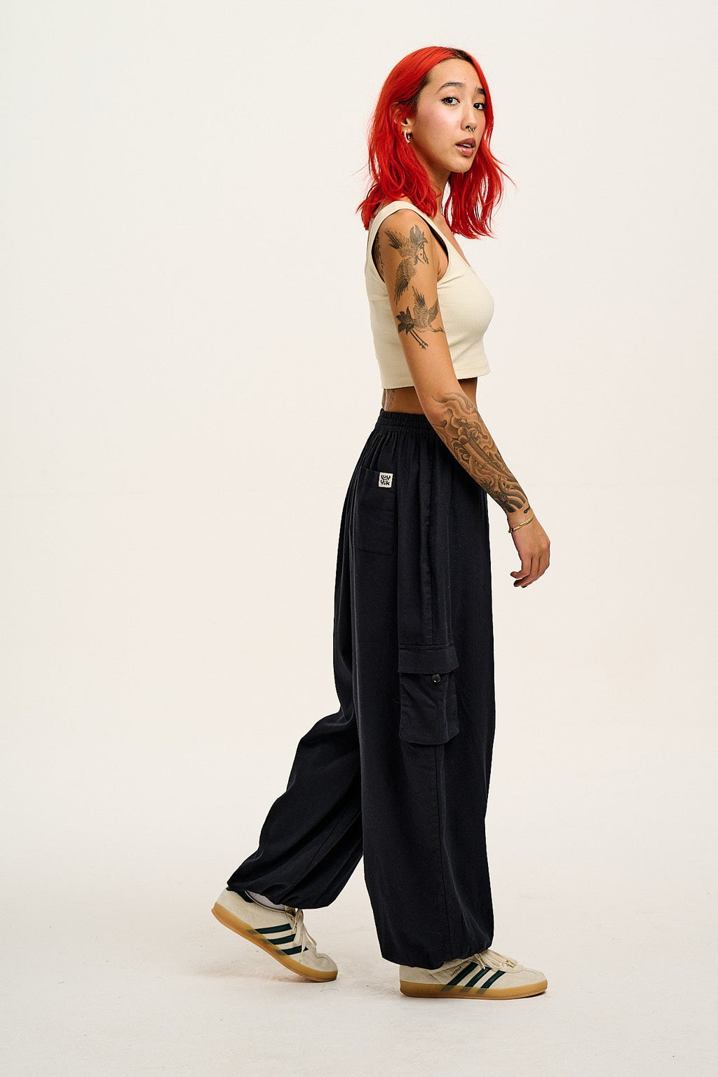 Rumi - Wide Leg Cotton & Linen Trousers in Black