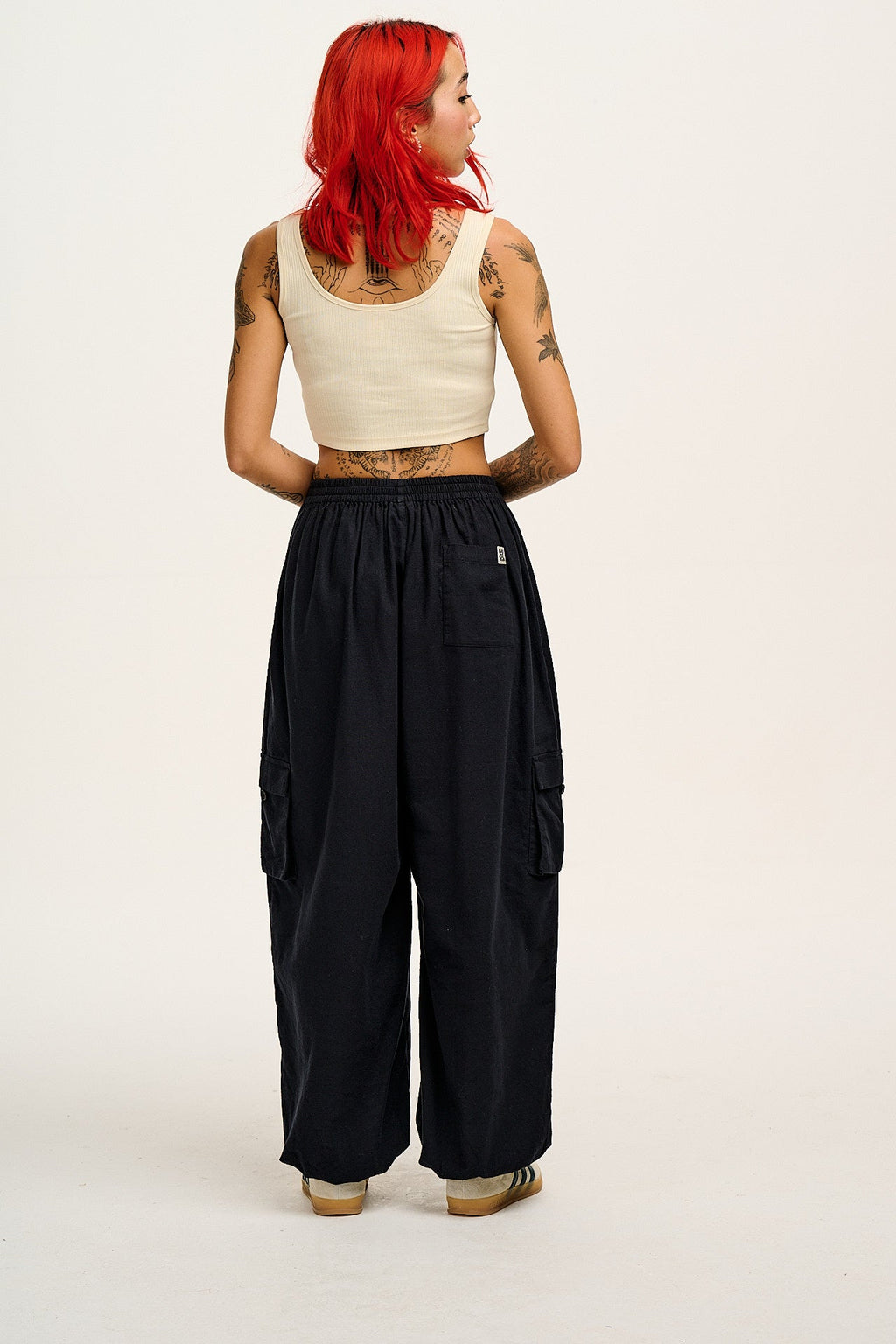 Rumi - Wide Leg Cotton & Linen Trousers in Black