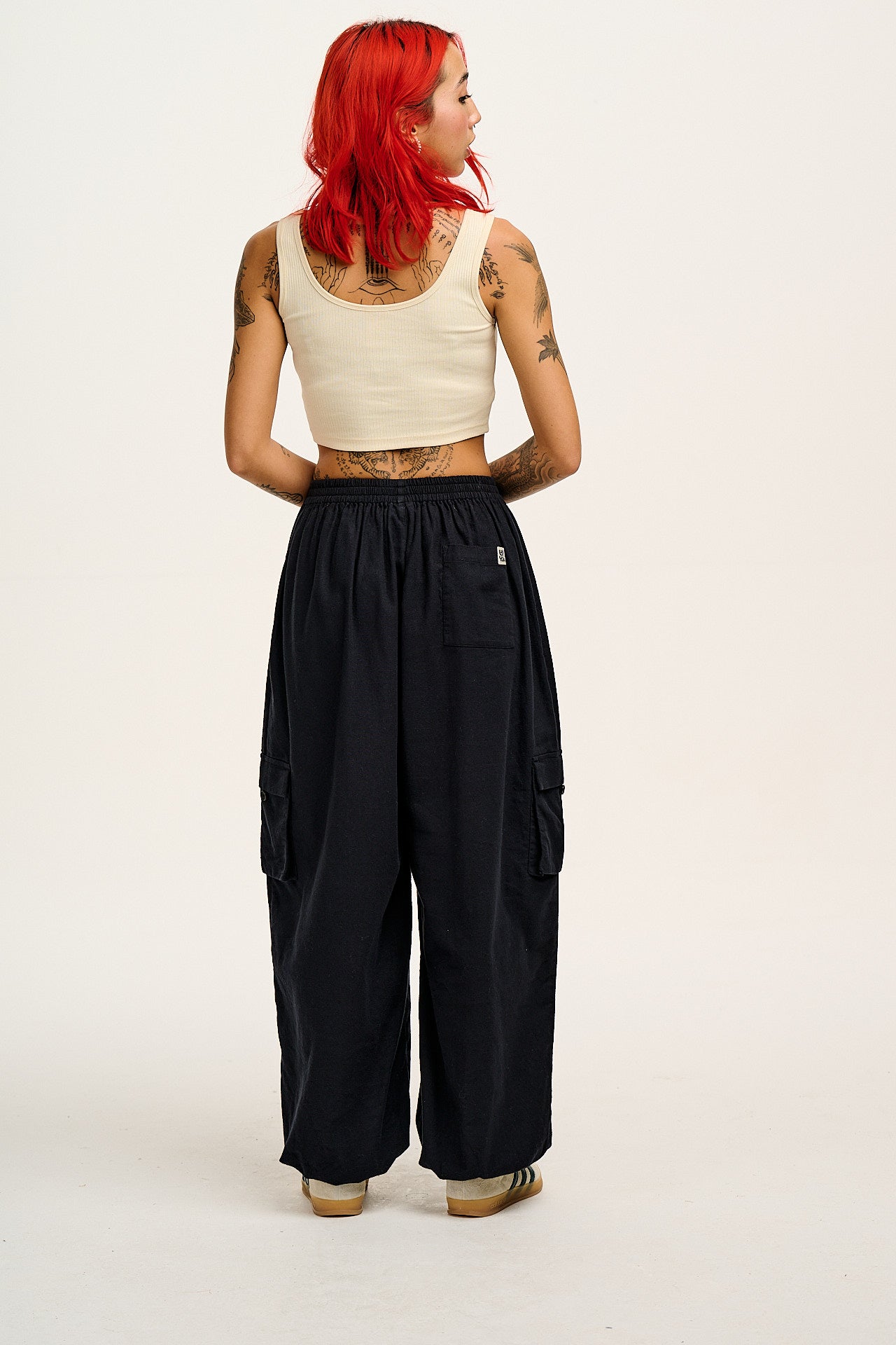 Rumi - Wide Leg Cotton & Linen Trousers in Black