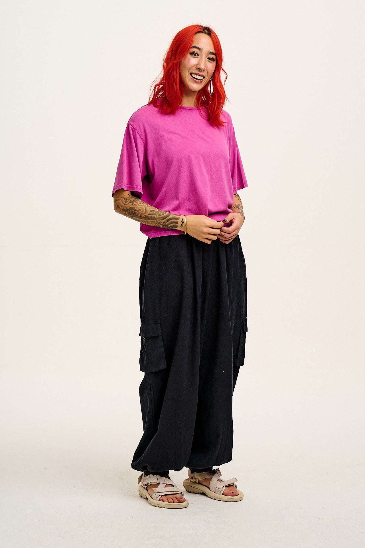 Rumi - Wide Leg Cotton & Linen Trousers in Black
