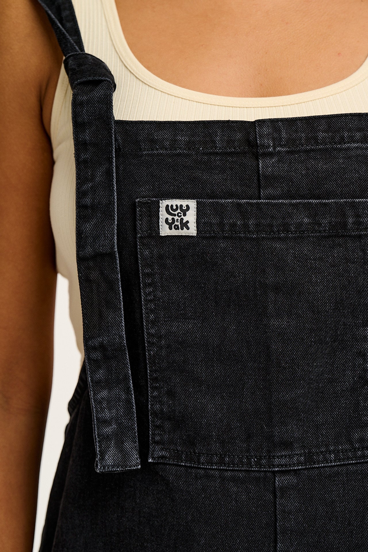 Original - Denim Dungaree Shorts in Washed Black