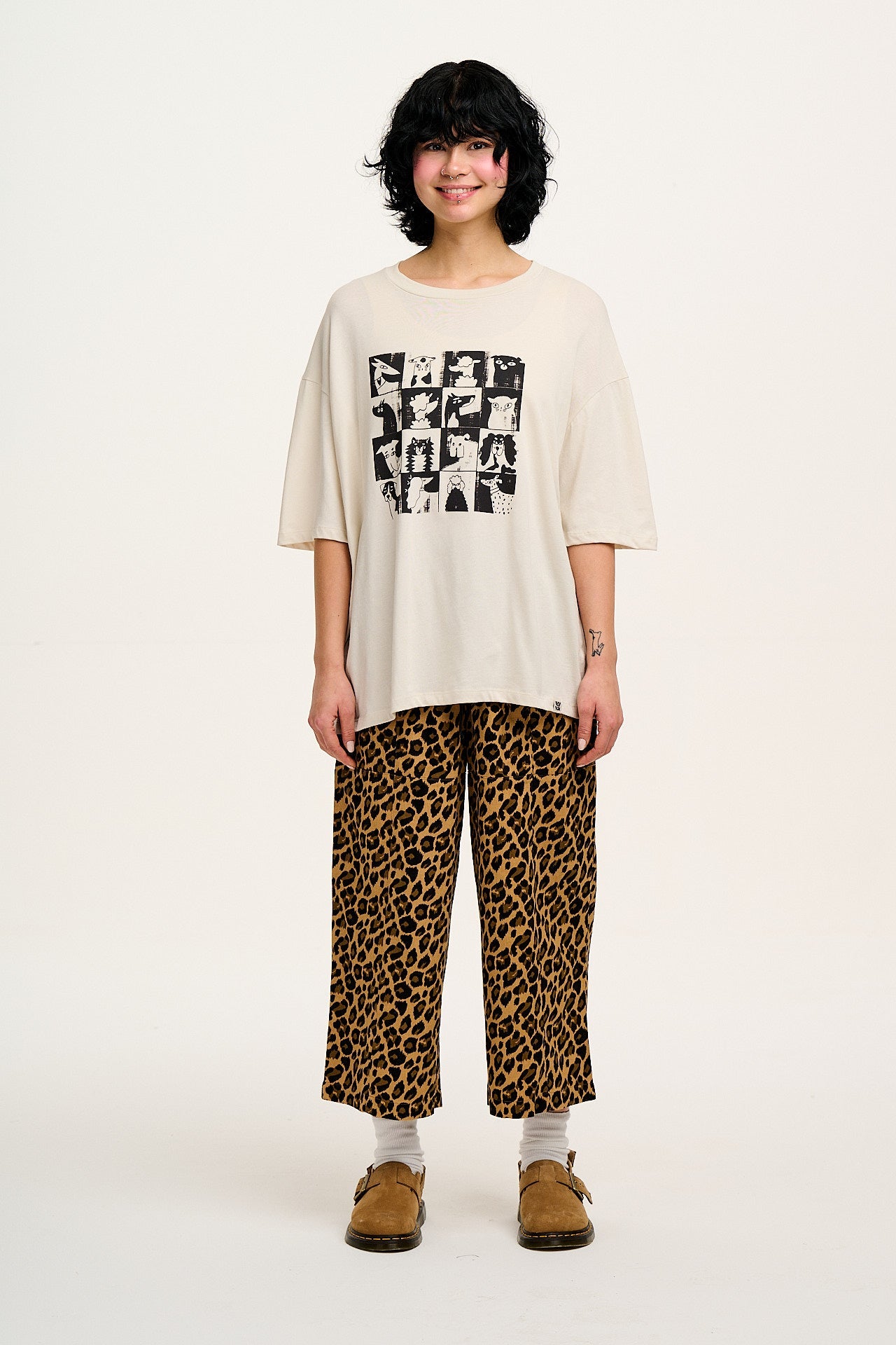 Chuck - Wide Leg Cotton Trousers in Leopard Print