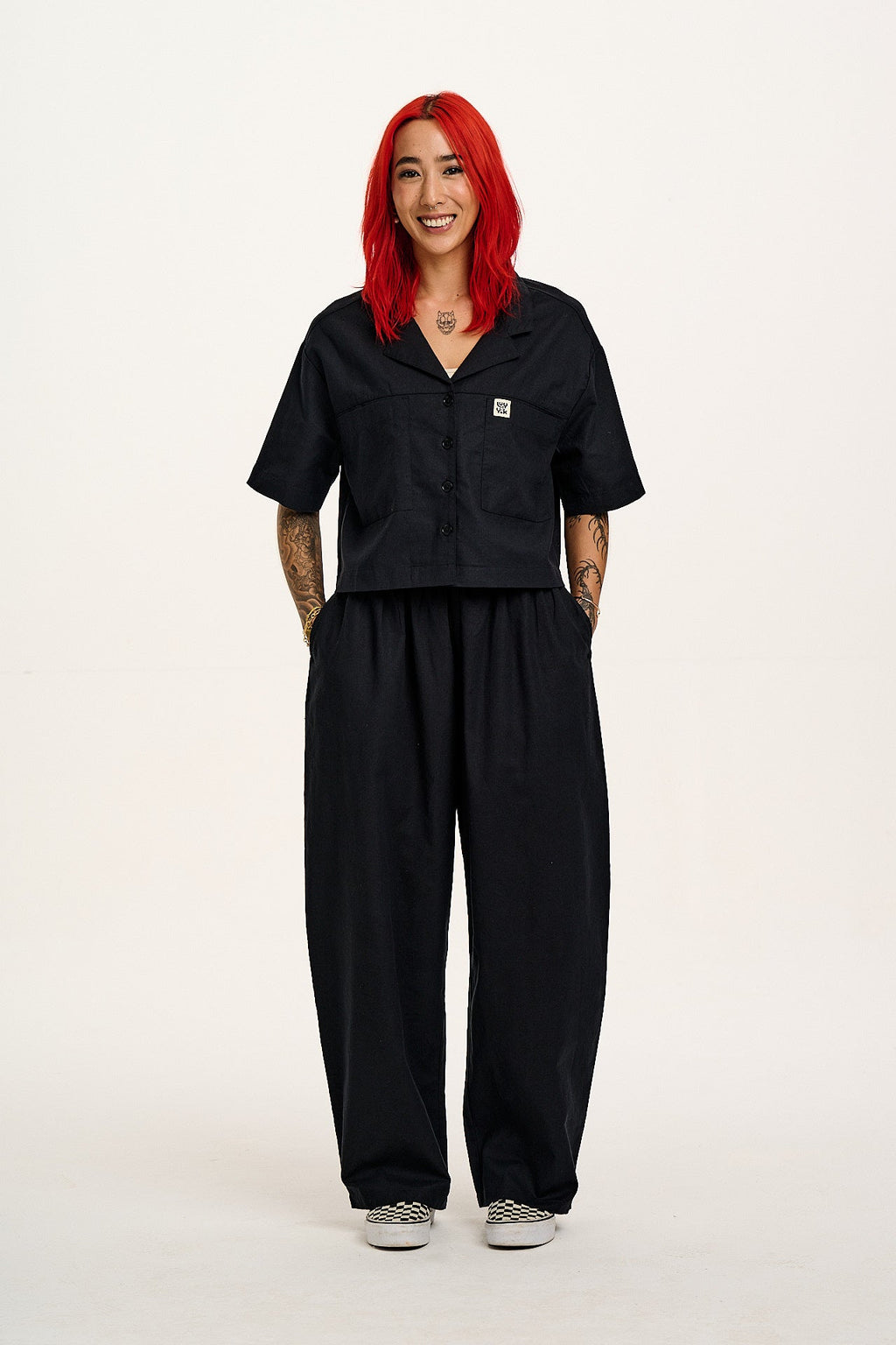 Alfie - Cotton & Linen Shirt in Black