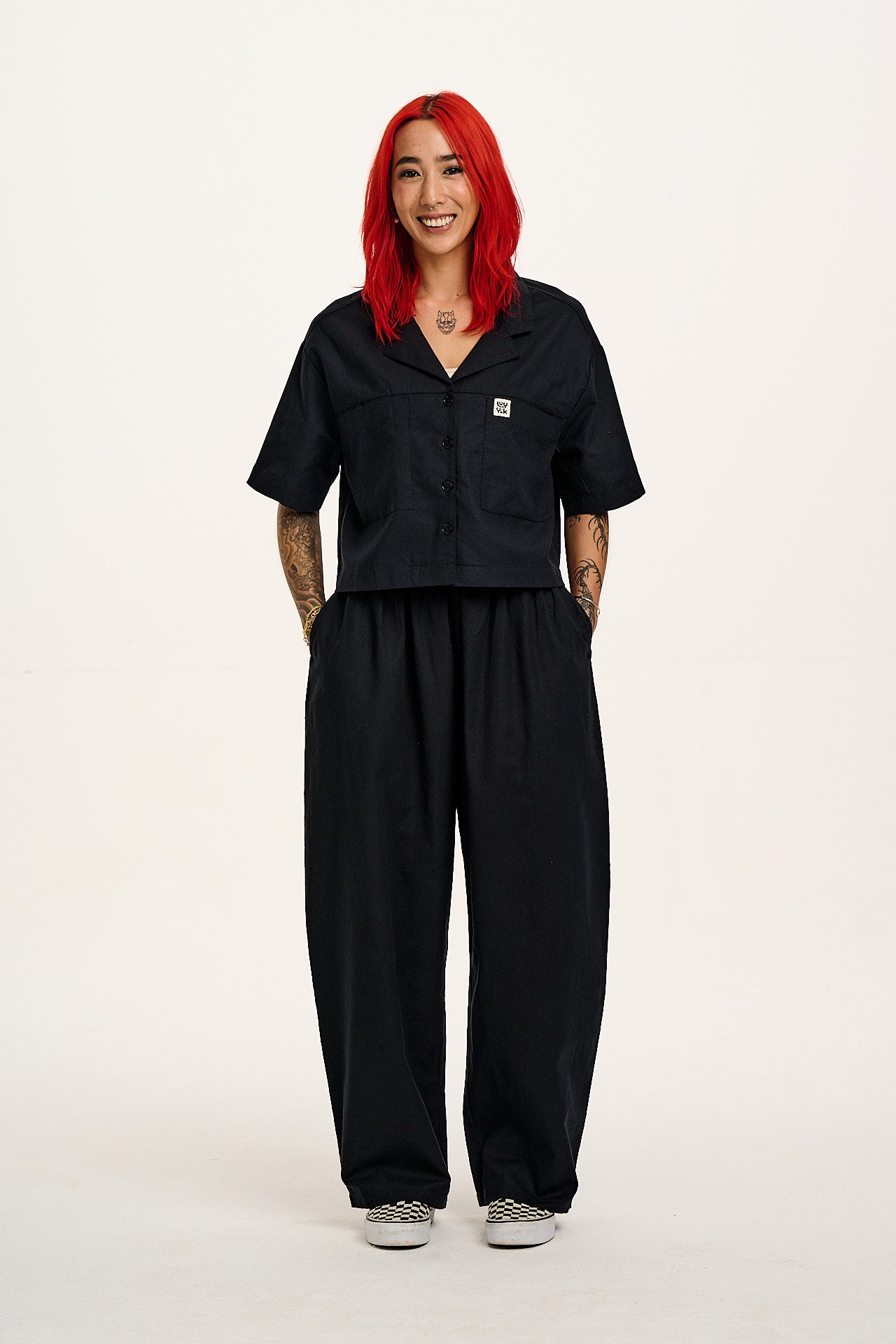 Alfie - Cotton & Linen Shirt in Black