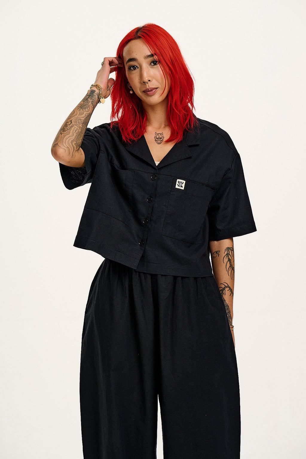 Alfie - Cotton & Linen Shirt in Black