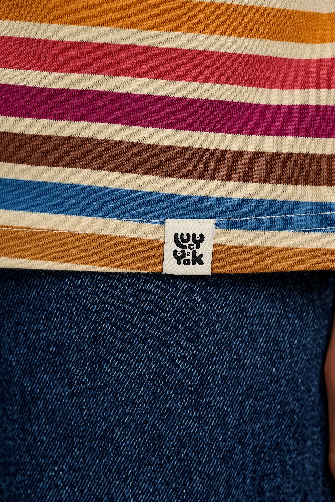 Benny - Oversized Cotton Tee in Rainbow & Ecru Stripe