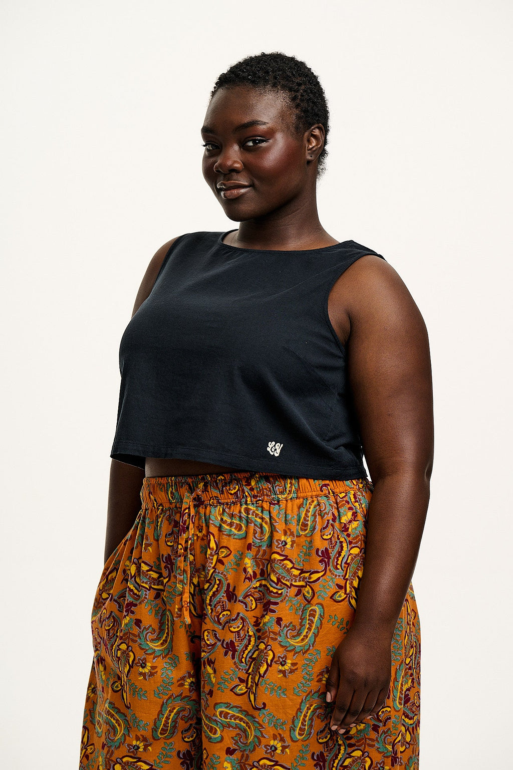 Arden - Cotton & Linen Shell Top in Black