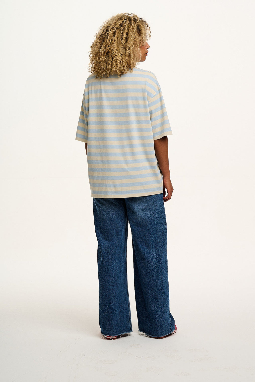 Benny - Oversized Cotton Tee in White & Blue Stripe
