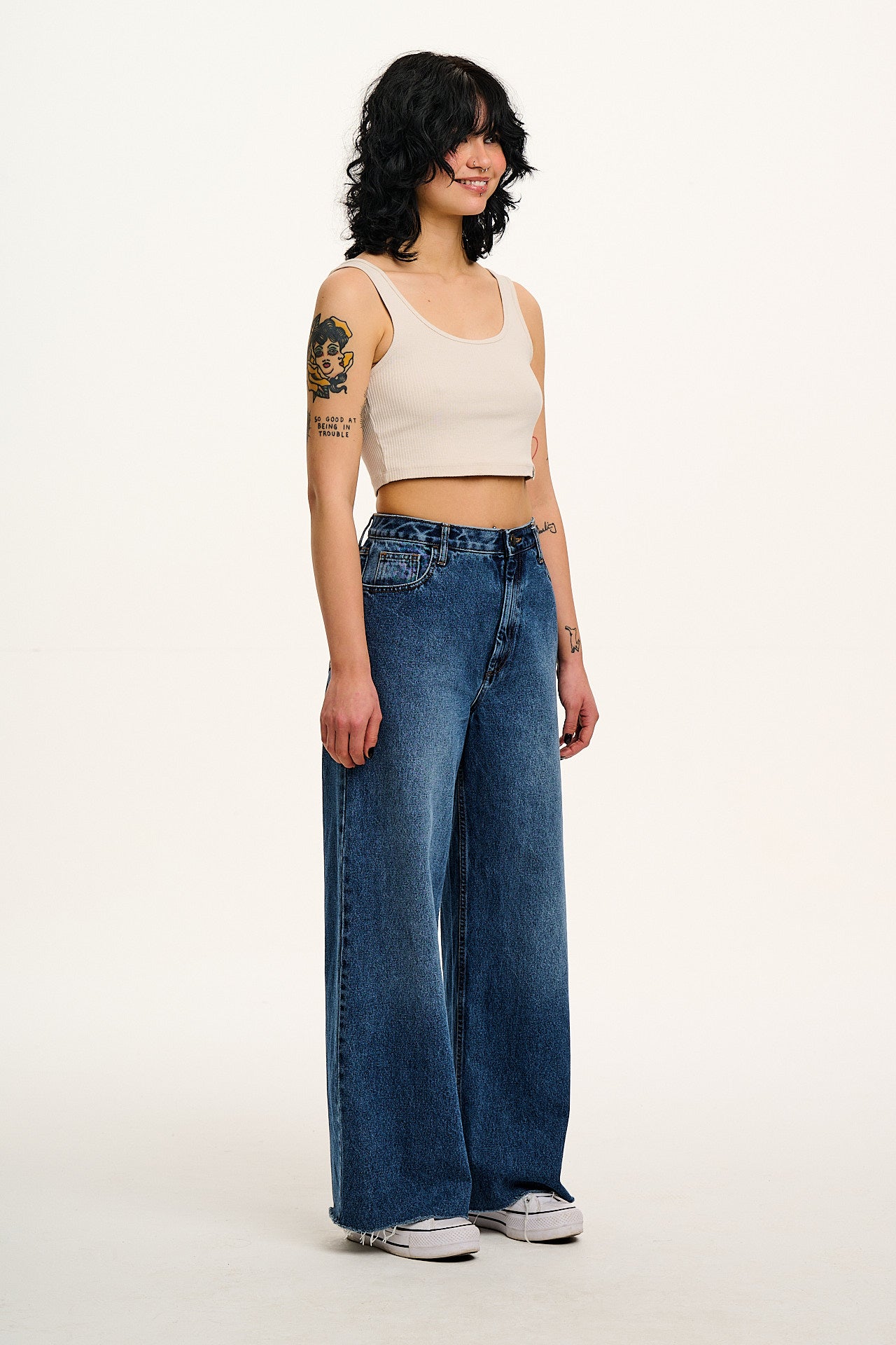 Carter - High Waisted Denim Jeans in Vintage Wash Blue