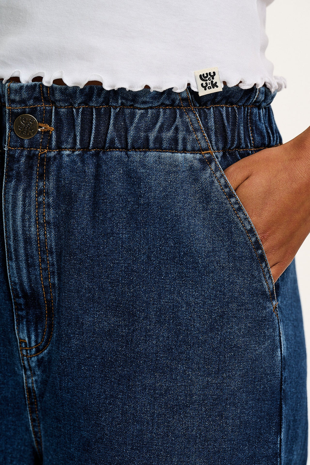Cody - Paper Bag Jeans in Mid Wash Blue Denim