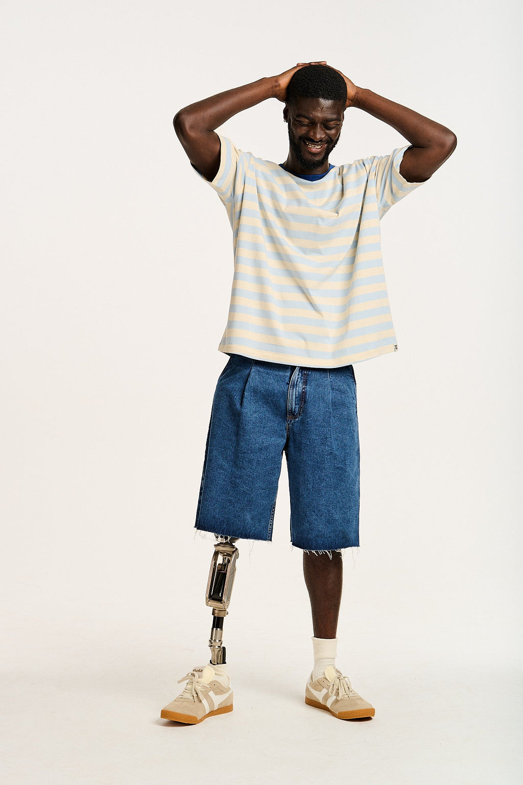 Benny - Oversized Cotton Tee in White & Blue Stripe