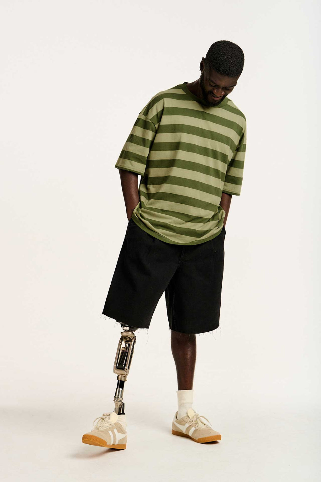 Benny - Oversized Cotton Tee in Green Stripe