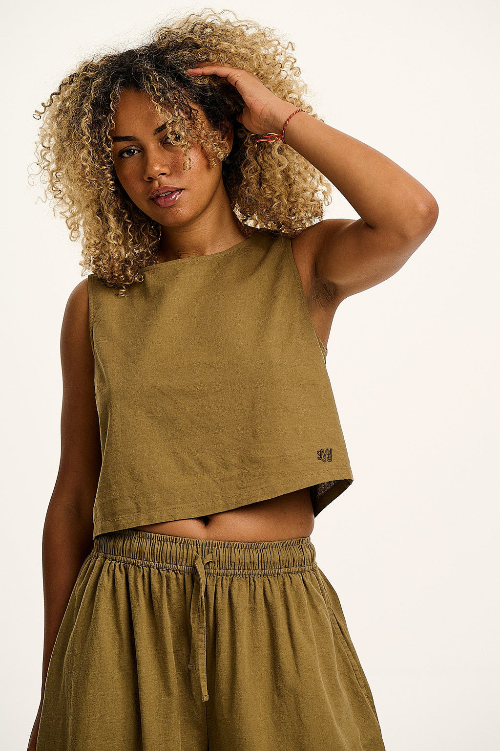Arden - Cotton & Linen Shell Top in Khaki Green