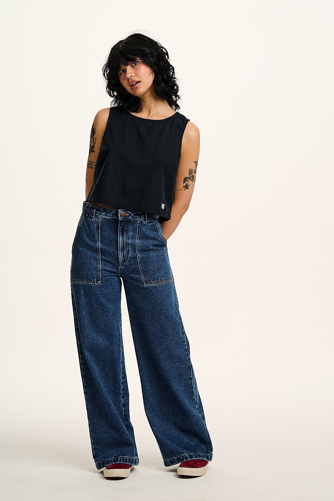 Arden - Cotton & Linen Shell Top in Black