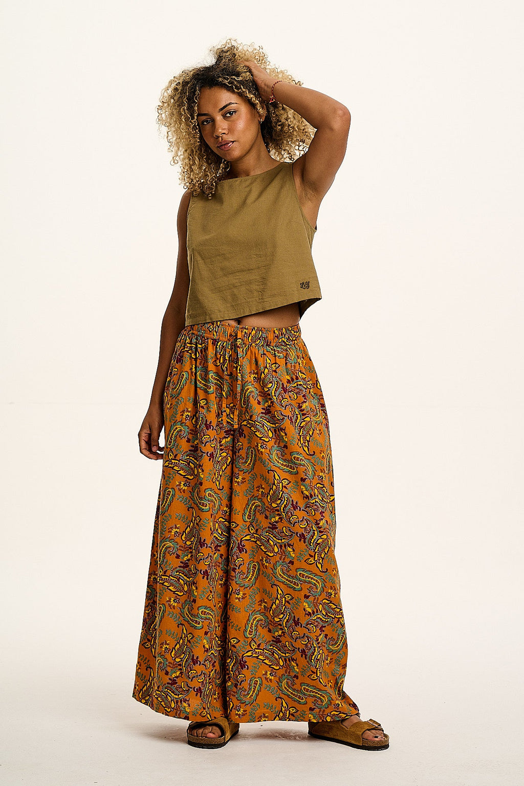 Arden - Cotton & Linen Shell Top in Khaki Green