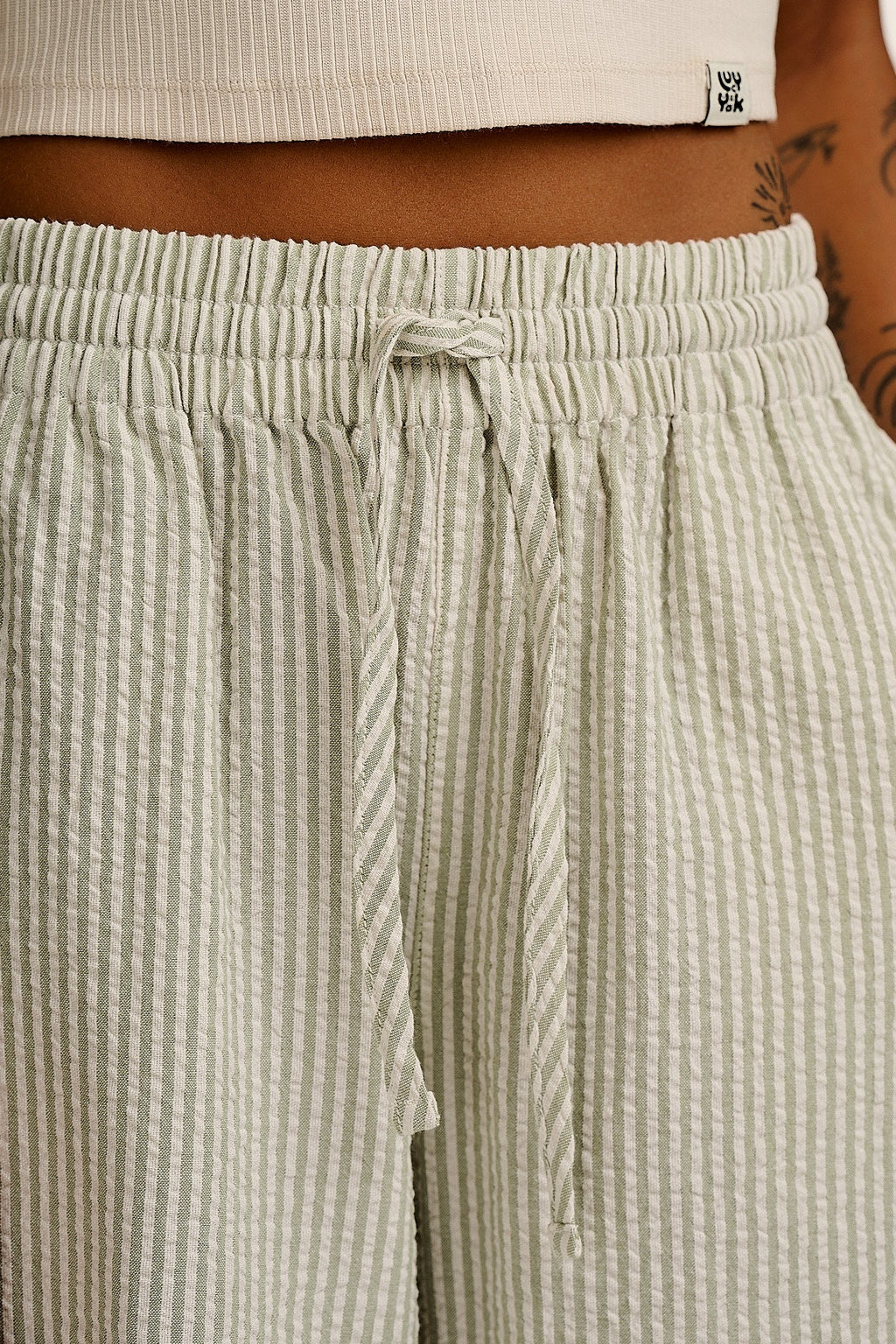 Chuck - Wide Leg Cotton Trousers in Green Stripe