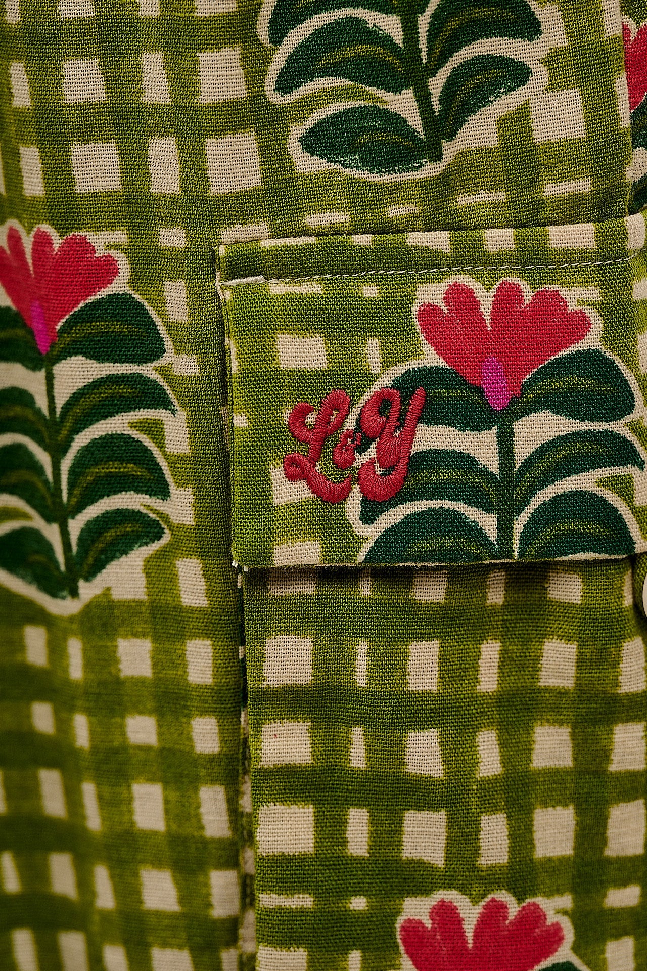 Rumi - Balloon Cotton & Linen Trousers in Blooming Green Checkerboard