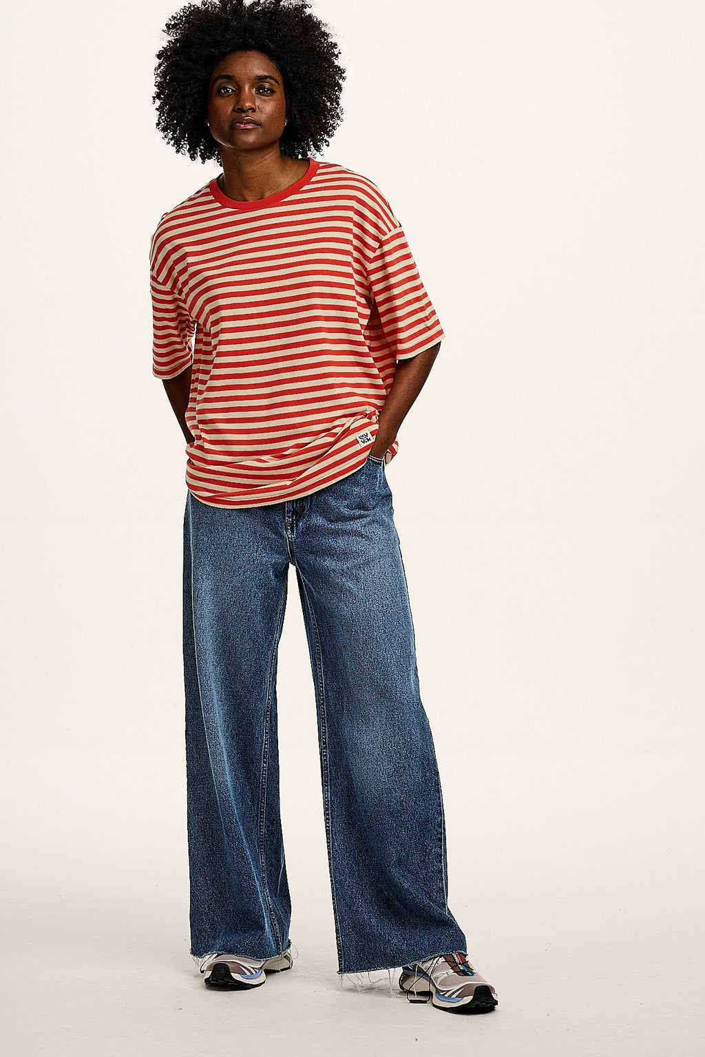 Benny - Oversized Cotton Tee in Red Stripe