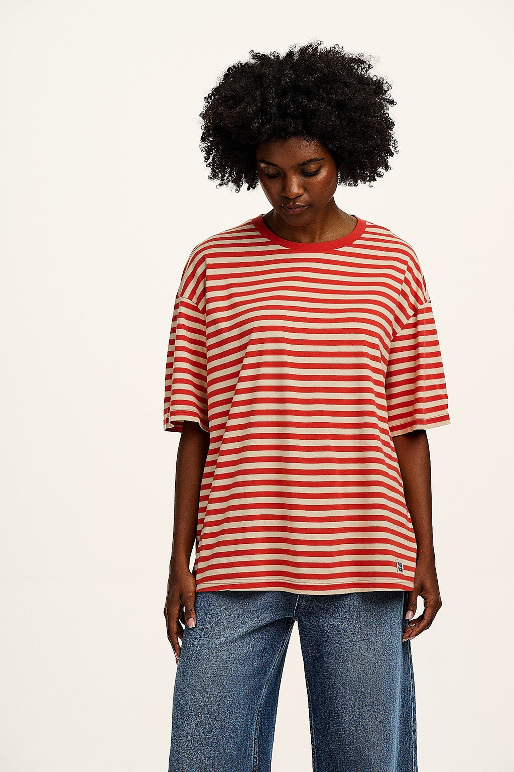 Benny - Oversized Cotton Tee in Red Stripe