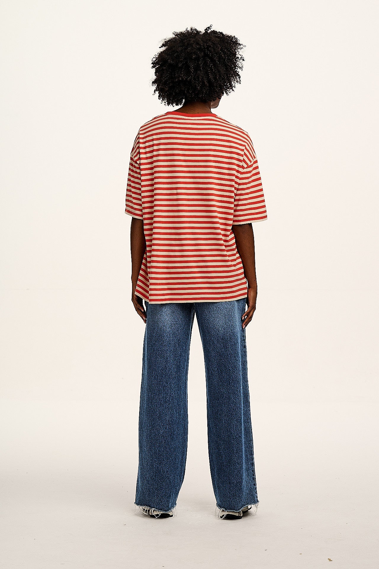 Benny - Oversized Cotton Tee in Red Stripe