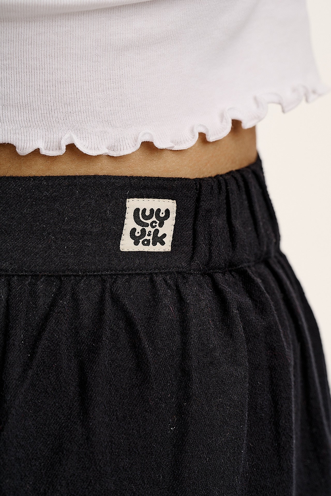 Beau - Barrel Leg Brushed Cotton Trousers in Black